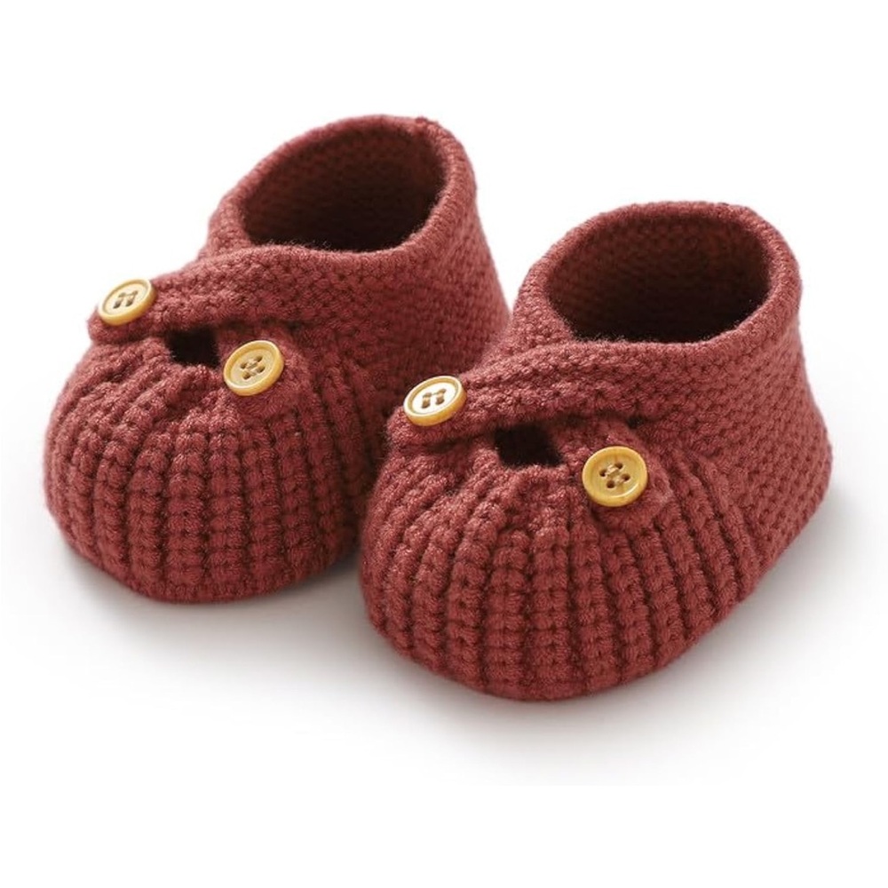 Adorable Knit Button Baby Shoes - Red